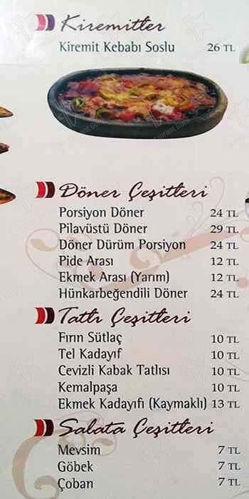 Menu at Pinar Lokantasi Istanbul Dumlupınar Cd No 4