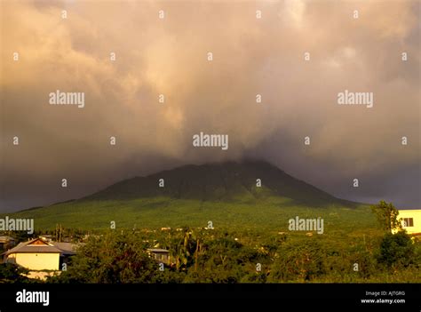 Mount Nevis, landmark green volcano peak, Caribbean, symbol of Island ...