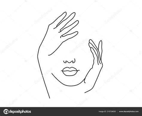 Dessin Au Trait Art Femme Visage Avec La Main Stock Vector By Valenty