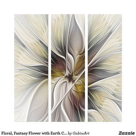 Floral Fantasy Flower With Earth Colors Triptych Canvas Print Zazzle