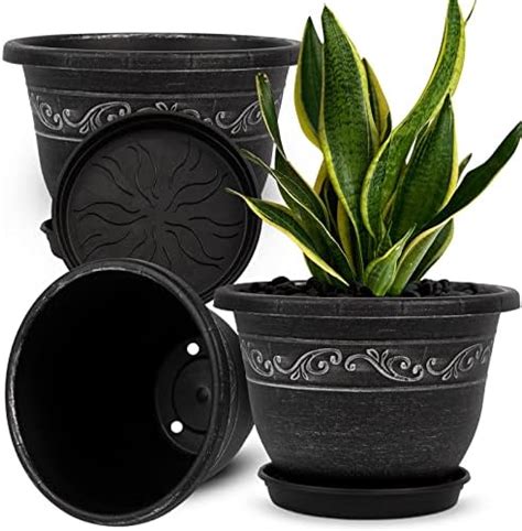 Lot de 3 pots de fleurs rétro en plastique pour intérieur et extérieur