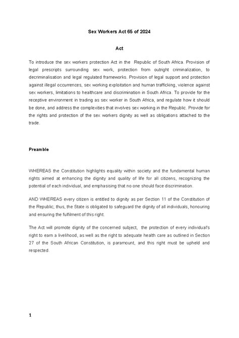 Sex Workers Act 65 Of 2024 Sex Workers Act 65 Of 2024 Act To Introduce The Sex Workers