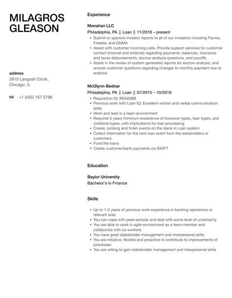 Loan Resume Samples Velvet Jobs