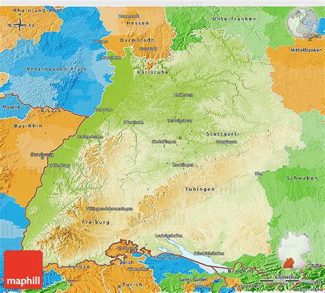 Physical 3d Map Of Baden Württemberg Political Outside