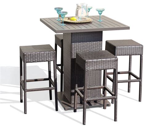 Venus Outdoor Pub Table With Bar Stools, 5-Piece Set - Tropical ...