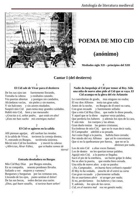 Pdf Poema De Mio Cid An Nimo Profe De Lengua