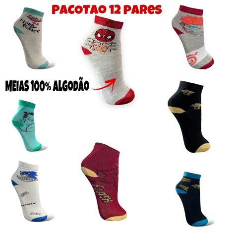 Kit 12 Pares Meias Masculino Cano Medio Varias Cores 100 Algodao