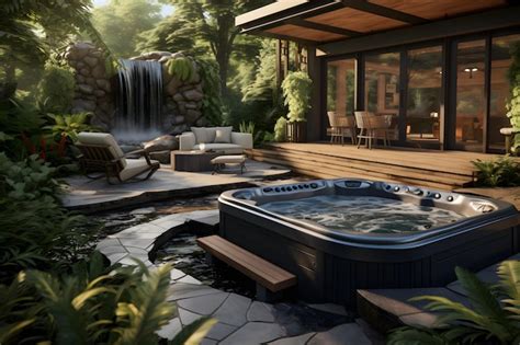 Premium AI Image A Backyard Oasis With A Custom Builtin Hot Tub
