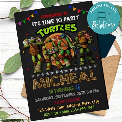 Ninja Turtle Pizza Party Invitations