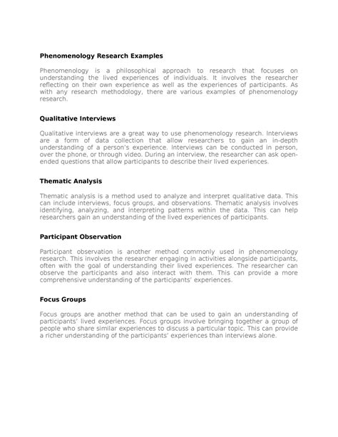 Phenomenology Research Examples - Phenomenology Research Examples ...