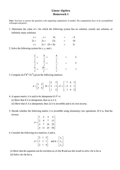 Linear Algebra Homework