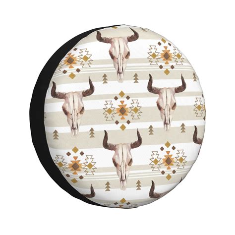 Spare Tire Cover Bull Cow Skull Boho Indian Style Waterproof Sun