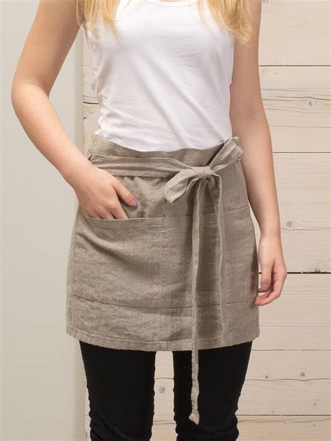 Linen Short Apron Linen Cafe Apron Linen Half Apron Linen Etsy