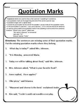 Quotation Marks Worksheet: Free Printable PDF for Kids - Worksheets Library