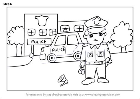 Step By Step How To Draw Policeman Outside Police Station Scene