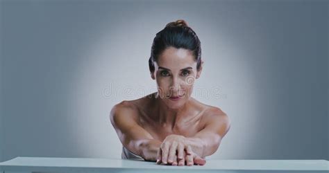 Beauty Mature Woman And Face In Studio With Skincare Results Anti