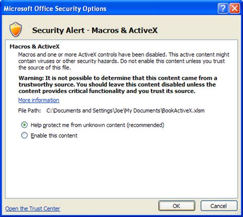 Deal With An ActiveX Control Security Alert ActiveX Control Macro