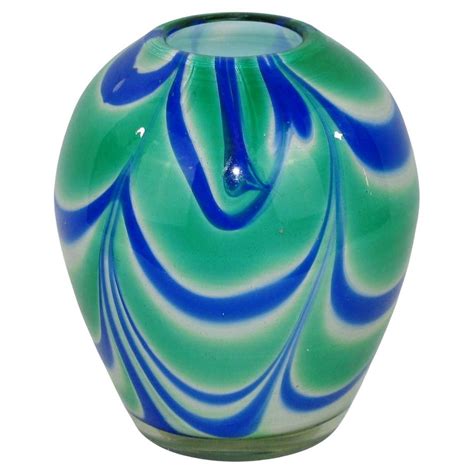 Blue Green And White Murano Glass Vase By Carlo Moretti Italy 1990s