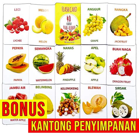 Jual Mainan Anak Kartu Edukasi Flash Card 40 Kartu Buah Buahan Bahasa