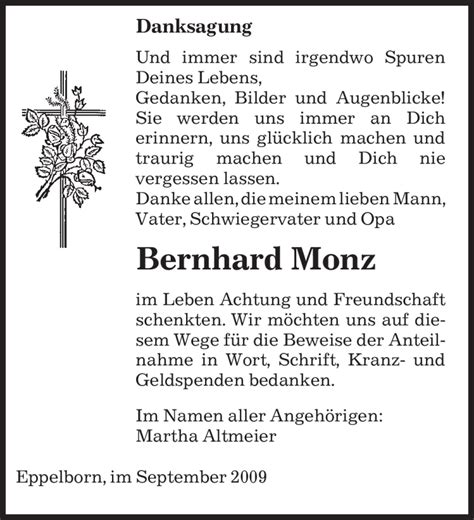 Traueranzeigen Von Bernhard Monz Saarbruecker Zeitung Trauer De