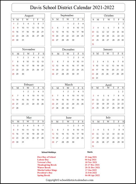 Davis School District Calendar 2021 School District Calendars