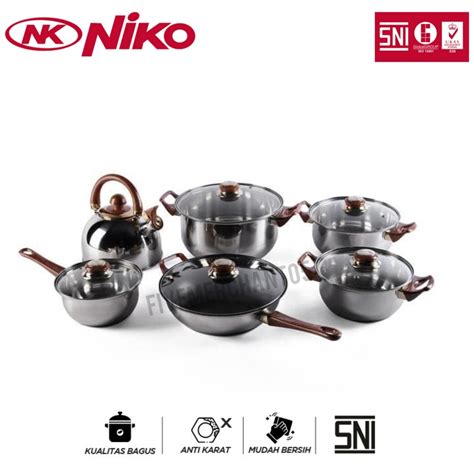 Jual Panci Set Niko Nk Sp Stainless Tutup Kaca Wajan Teko Wok