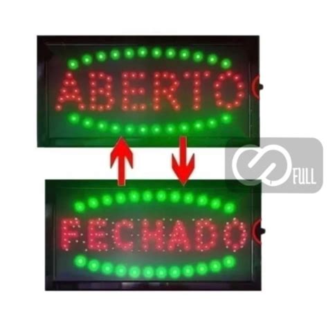 Placa Painel Letreiro Led Luminoso 110v 220v Aberto Fechado 2 Em 1