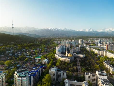 Premium Photo | Aerial view of Almaty city with Television Tower