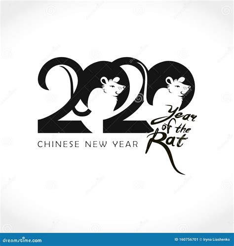 Year Of The White Rat Chinese New Year Beautiful Card 2020 Flat Design With Two Cute White