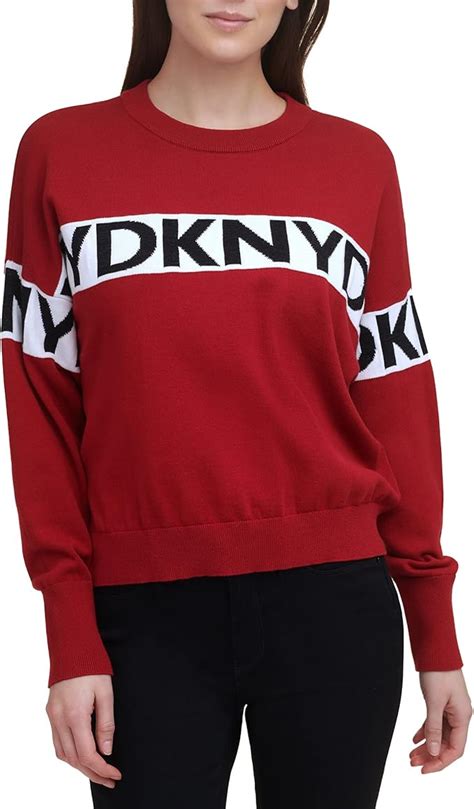 DKNY Suéter de algodón a Rayas con Logotipo para Mujer Rojo Rudolph