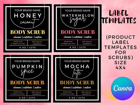 Body Scrub Label Editable Template Printable Sugar Scrub Labels Editable In Canva Bath Salt