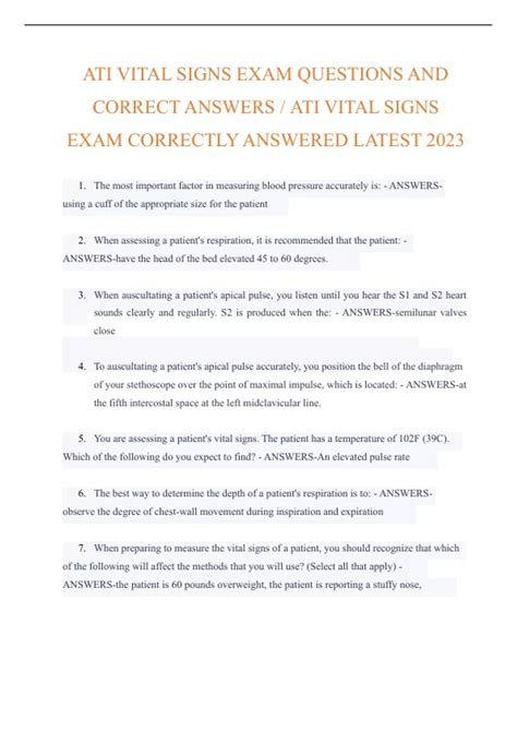 ATI VITAL SIGNS EXAM QUESTIONS AND CORRECT ANSWERS / ATI VITAL SIGNS