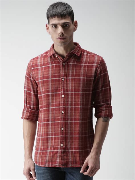 Buy Selected Men Red Slim Fit Checked Casual Shirt Shirts For Men