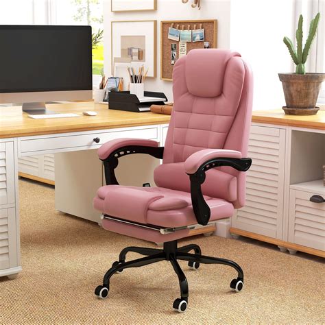 Vinsetto Ergonomic Office Chair With 7 Point Vibrating Massager Reclining Back Footrest Pink