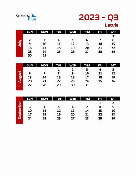 Q3 2023 Quarterly Calendar With Latvia Holidays Pdf Excel Word
