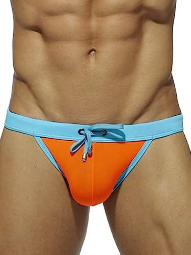 Mizok Men S Sexy Color Block Swim Briefs Hot Body Bikini Swimwear With Adjustable Drawstring