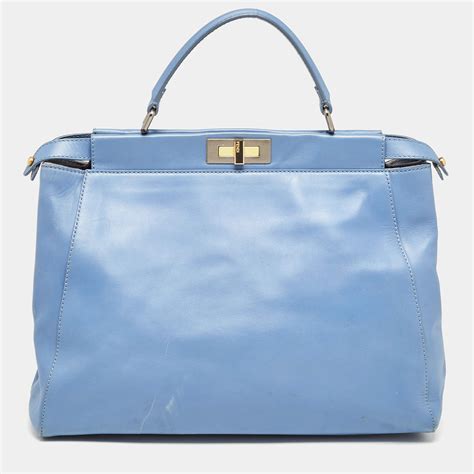 Fendi Blue Leather Large Peekaboo Top Handle Bag Fendi The Luxury Closet