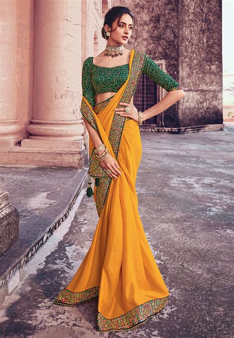 Yellow Organza Saree With Blouse 21001