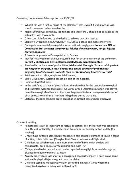 Causation Remote And Factual Notes Causation Remoteness Of Damage