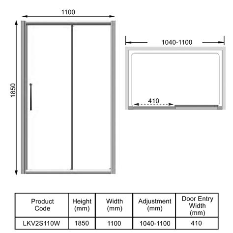 Lakes Classic Semi Frameless Reversible Sliding Shower Door Lkv2s110w