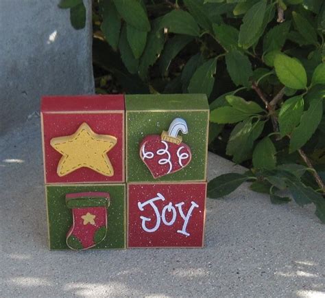 Block Christmas Themed Set With A Star Stocking Ornament And Joy