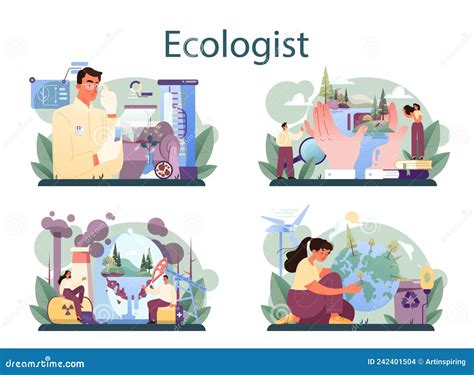 Ecologist Set Scientist Taking Care Of Nature And Study Ecological