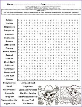 Westward Expansion Word Search Puzzle Worksheet Activity By PEACE OF PRINT