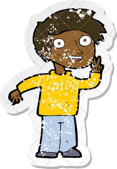 Retro Distressed Sticker of a Cartoon Boy Posing for Photo 素材 Canva可画