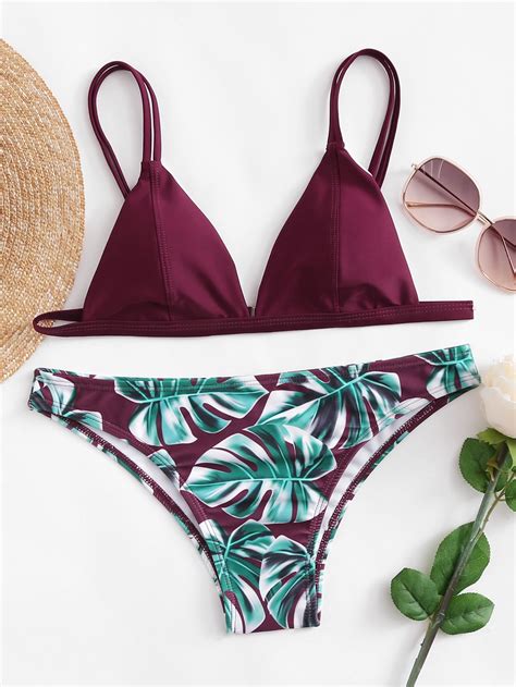 Mix And Match Palm Print Bikini Set SheIn Sheinside