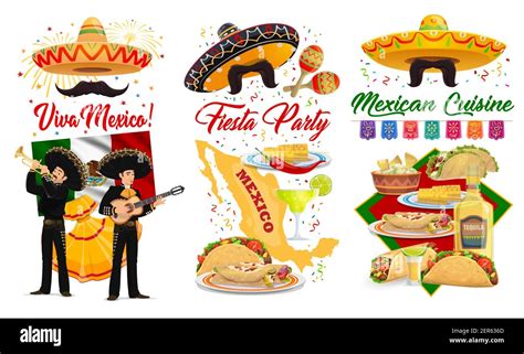 Viva Mexico And Cinco De Mayo Vector Banners With Mexican Holiday Fiesta Party Sombreros