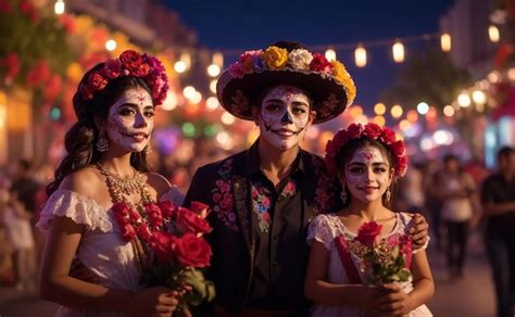 Familia Mexicana Celebrando El D A De Muertos Foto Premium