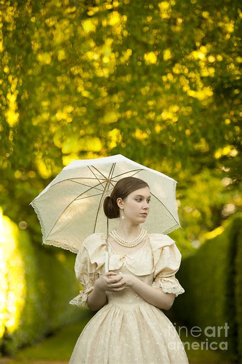 Victorian Woman Holding A Parasol In A Summer Garden Photograph By Lee