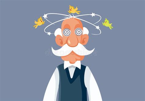 Elderly Man Feeling Dizzy With Birds Around His Head Vector Cartoon