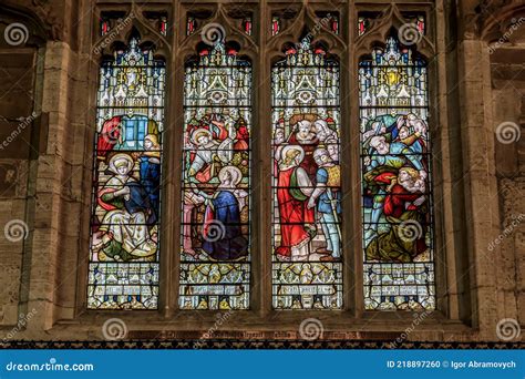 Medieval Stained Glass Window In Holy Trinity Church Stratford Upon Avon Uk Editorial Image